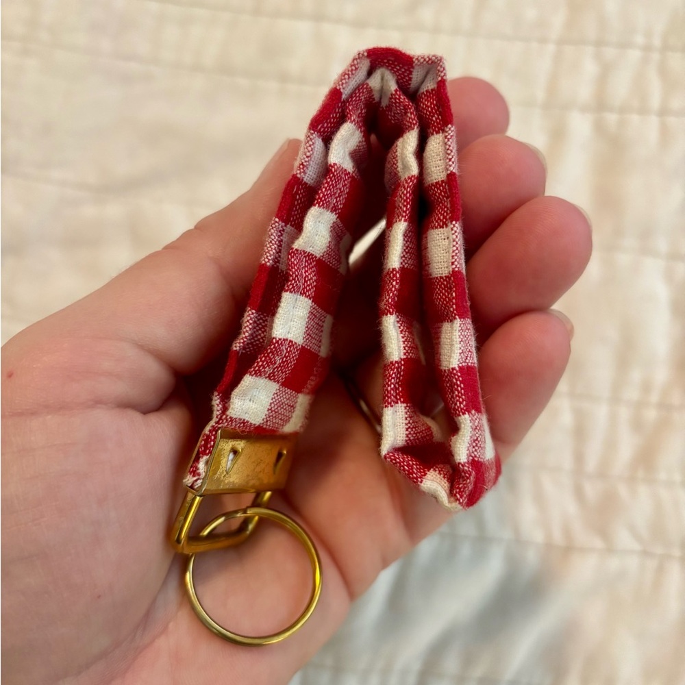 Cute Red and White Plaid Checkered Keychain